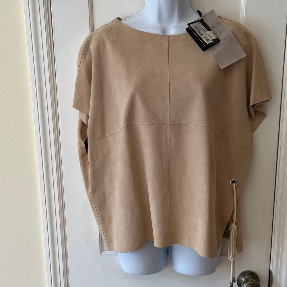 NWT Fabiana Filippi Suede Top Womens 42 Small Tan‎ Italy Luxury Minimalist Rare